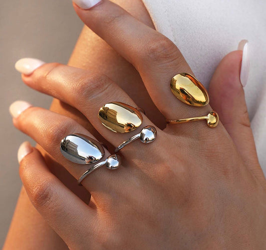 18K Gold Plated Geometric Adjustable Ring