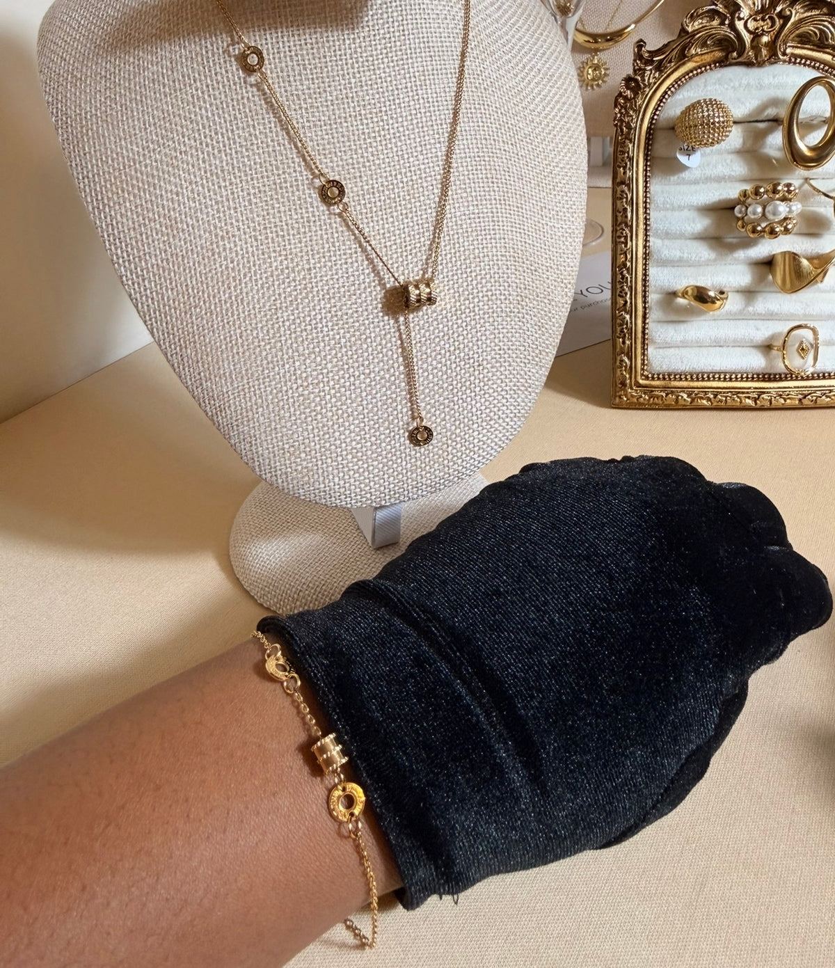 Geometric Gold Necklace & Bracelet Set