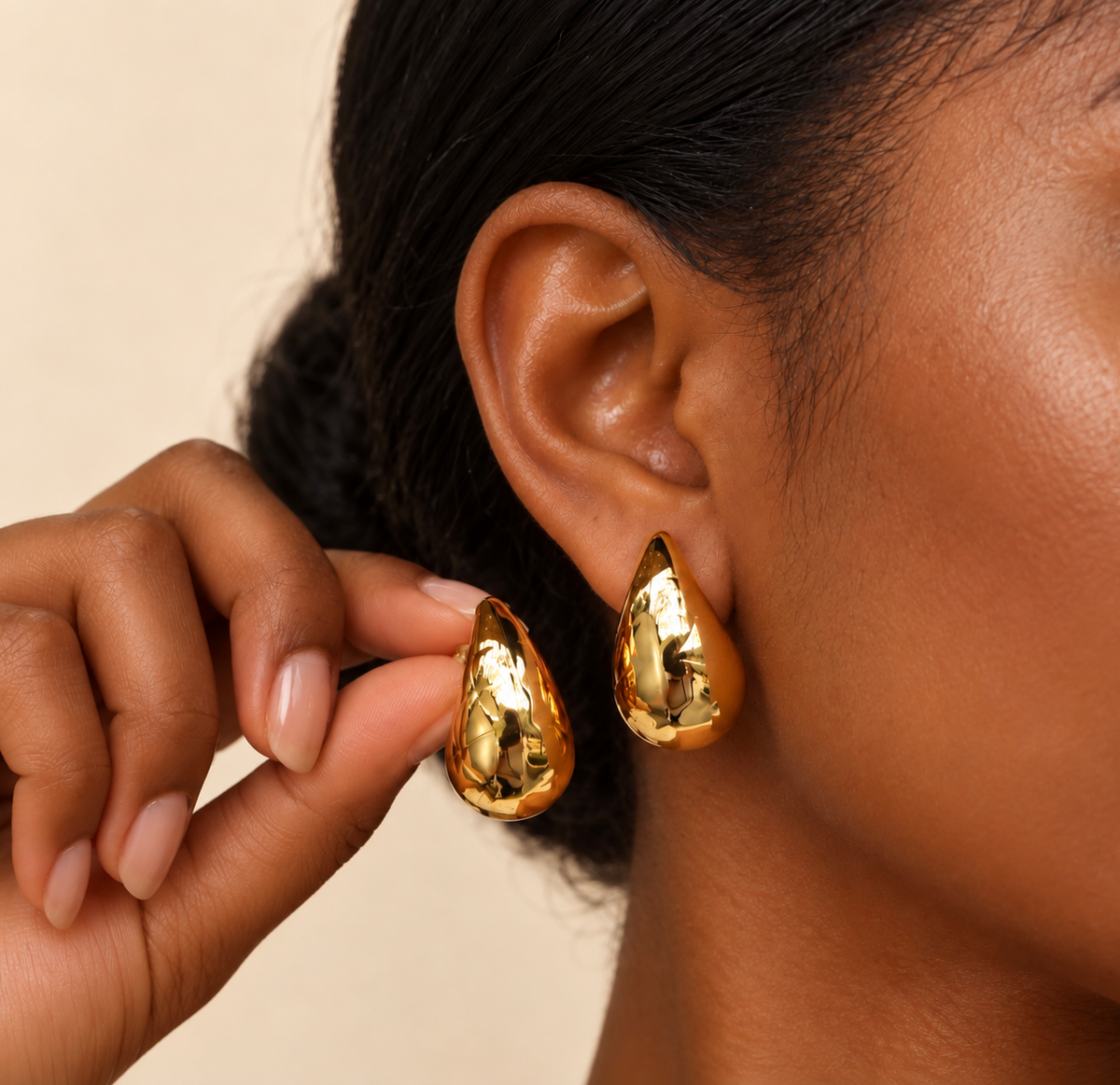 Water Droplet Gold Stud Earrings