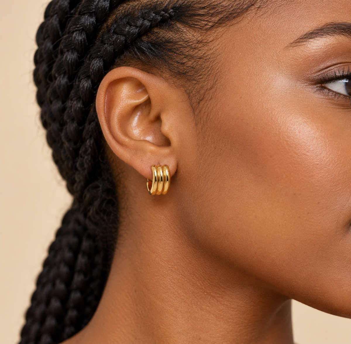 18K Gold-Plated Ribbed Huggie Hoop Earrings