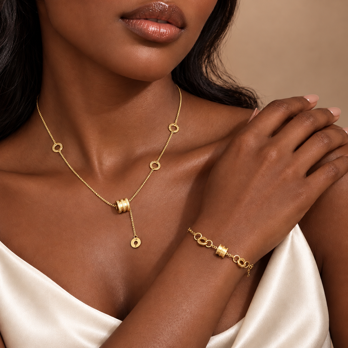 Geometric Gold Necklace & Bracelet Set