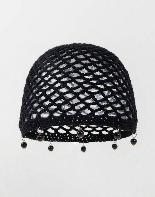 Pearl-Embellished Crochet Bonnet