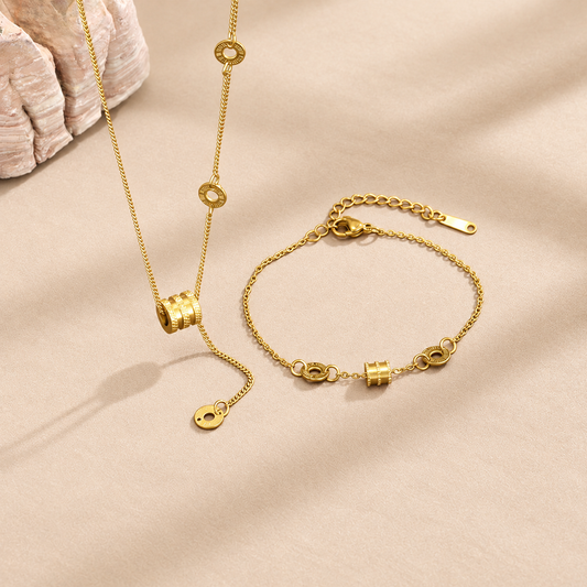 Geometric Gold Necklace & Bracelet Set
