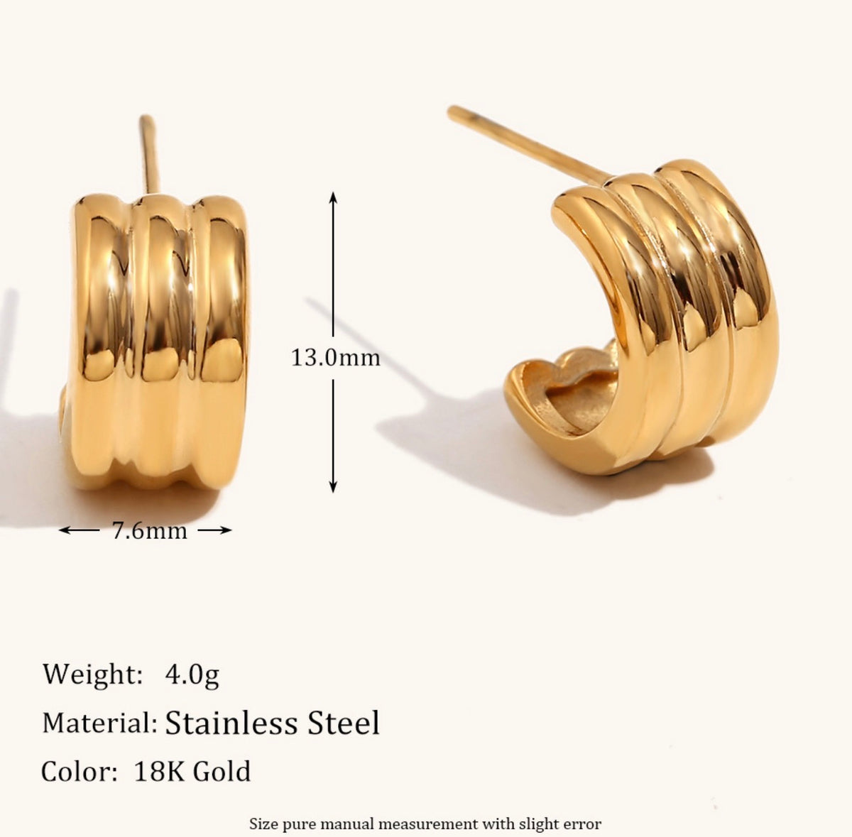 18K Gold-Plated Ribbed Huggie Hoop Earrings