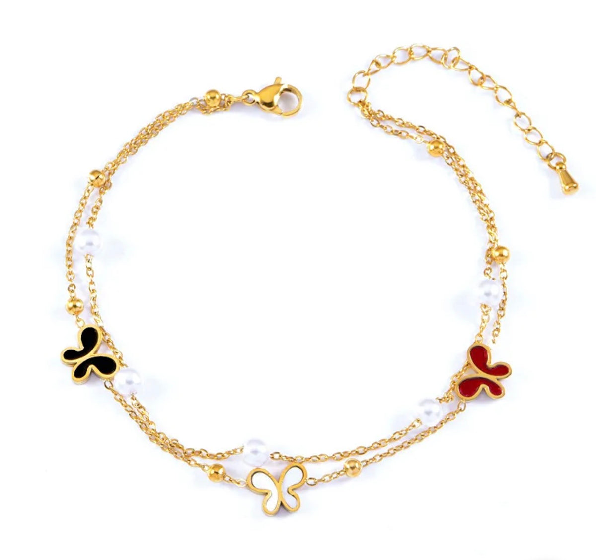 Butterfly & Pearl Charm Anklet