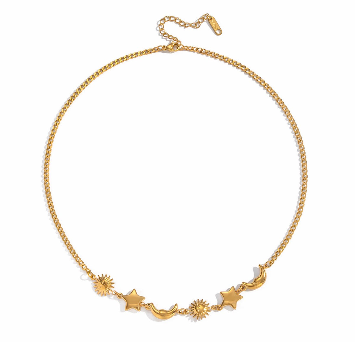 Sun, Moon & Star Pendant Necklace – 18K Gold Plated