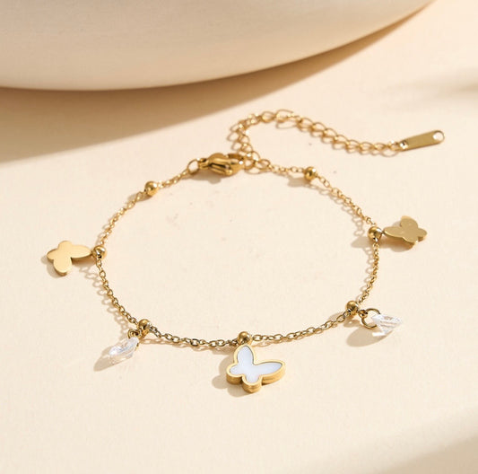 Butterfly & Crystal Charm Bracelet waterproof