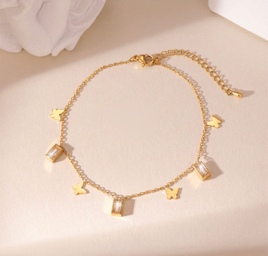 Papillon Crystal Charm Anklet waterproof