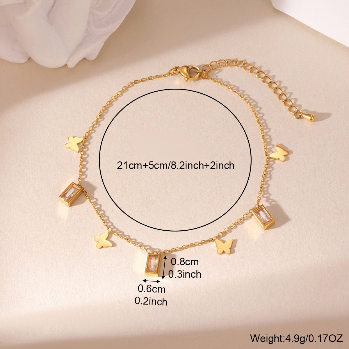 Papillon Crystal Charm Anklet waterproof