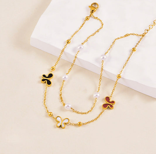 Butterfly & Pearl Charm Anklet