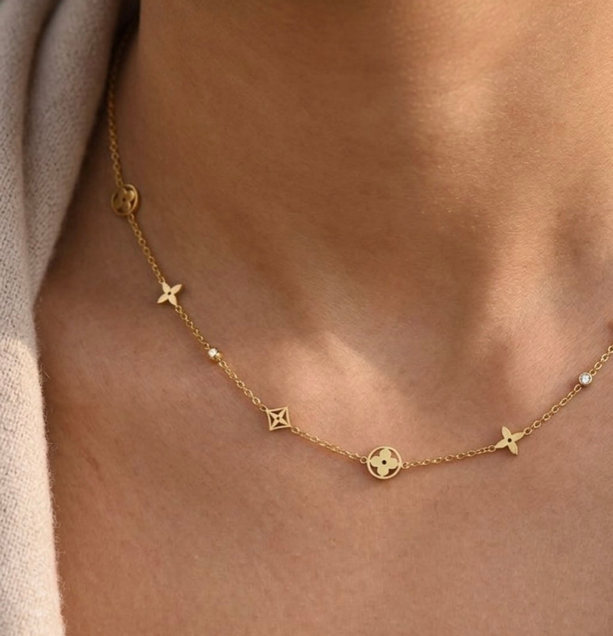 Gold-Tone Floral Charm Necklace