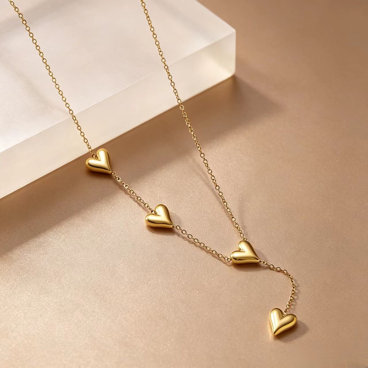 Heart Charm Jewelry Set – 18K Gold-Plated Titanium Steel Necklace & Bracelet
