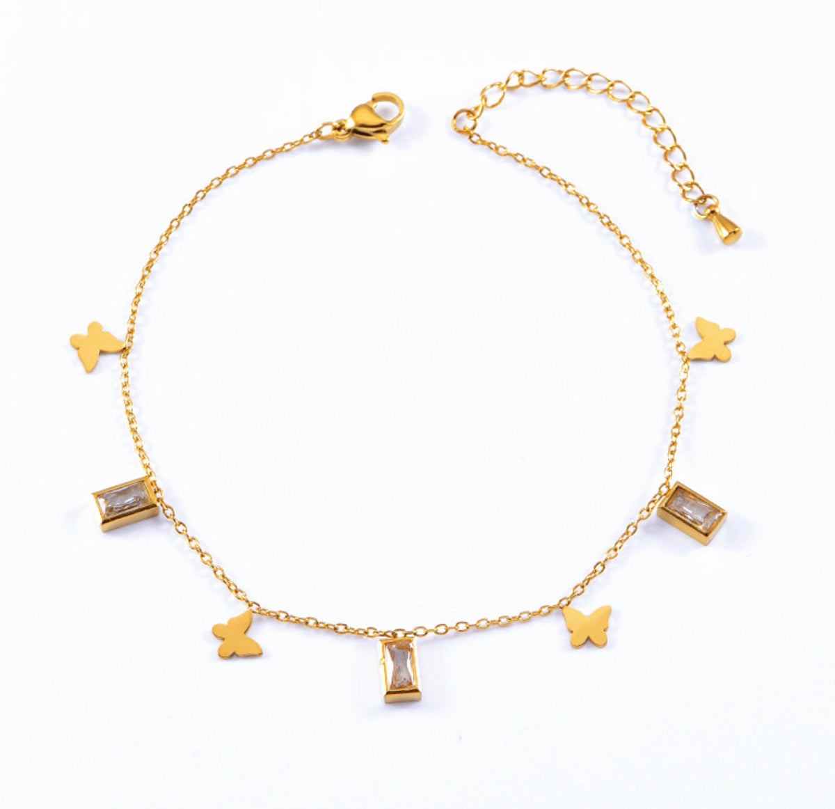 Papillon Crystal Charm Anklet waterproof