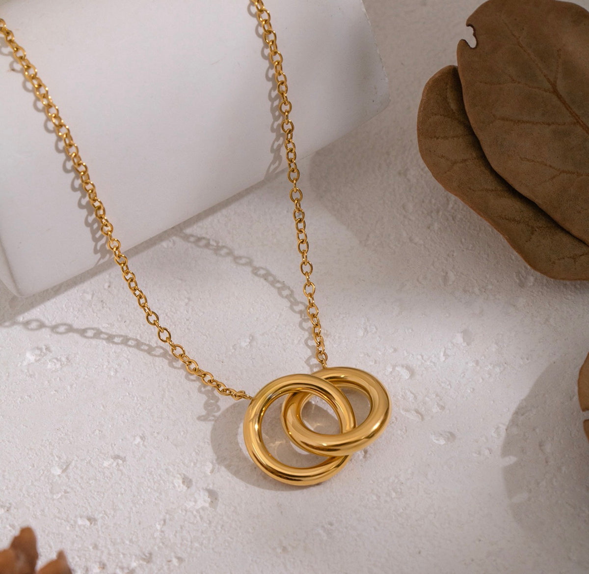 Interlocking Double Circle Pendant Necklace