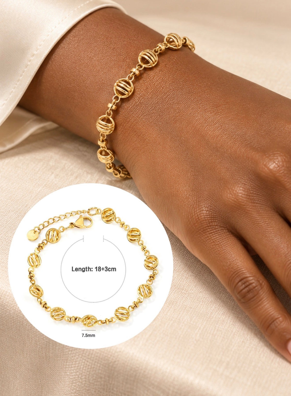 18K Gold PVD Geometric Link Bracelet – 304 Stainless Steel
