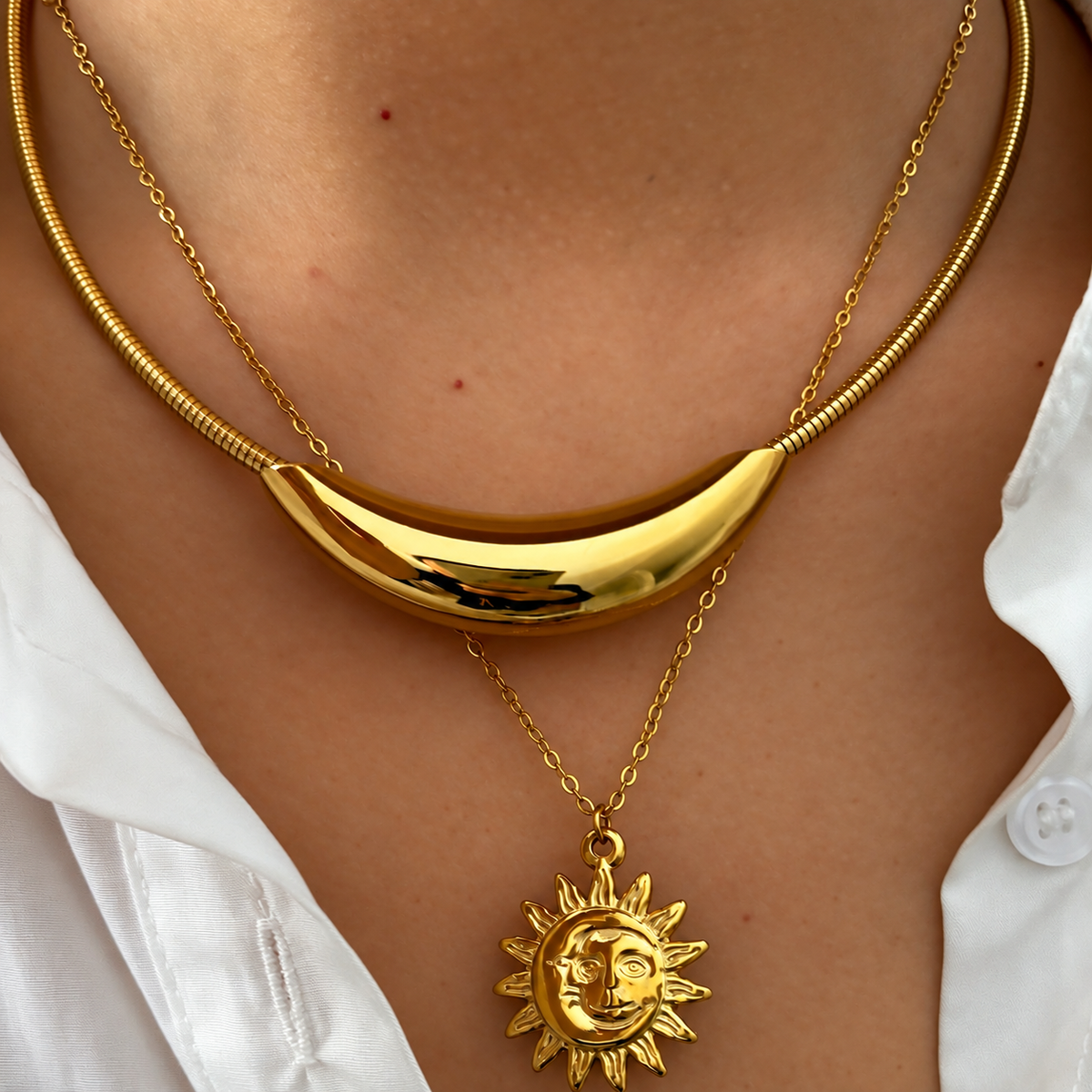 Gold Sun Pendant Necklace for Women – 316L Stainless Steel