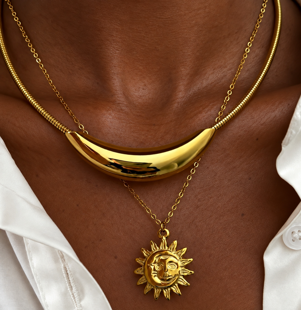 Gold Sun Pendant Necklace for Women – 316L Stainless Steel