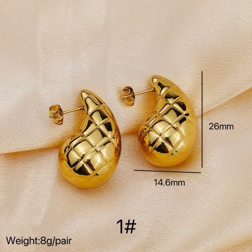 Water Droplet Gold Stud Earrings