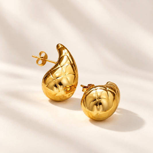 Water Droplet Gold Stud Earrings